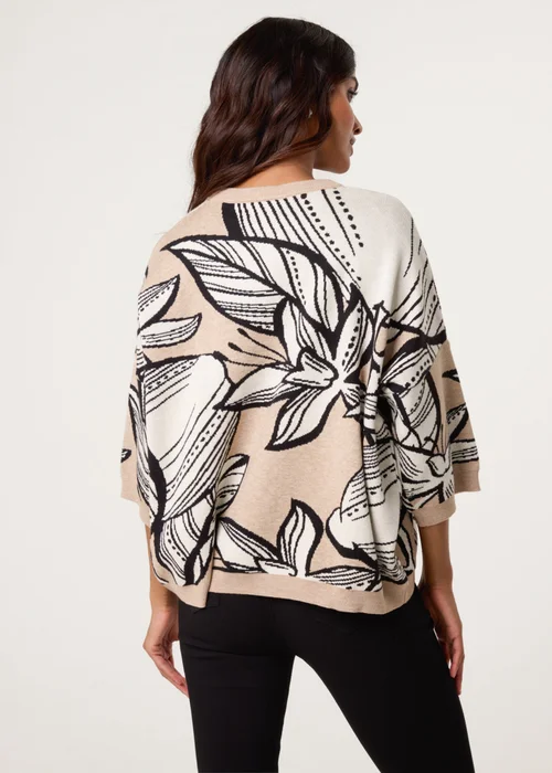 Blue Vanilla Beige Flower Pattern Jumper - One Size Image 4