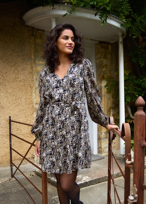 Blue Vanilla Black Button Up Belted Chiffon Mini Dress - 16 Image 1