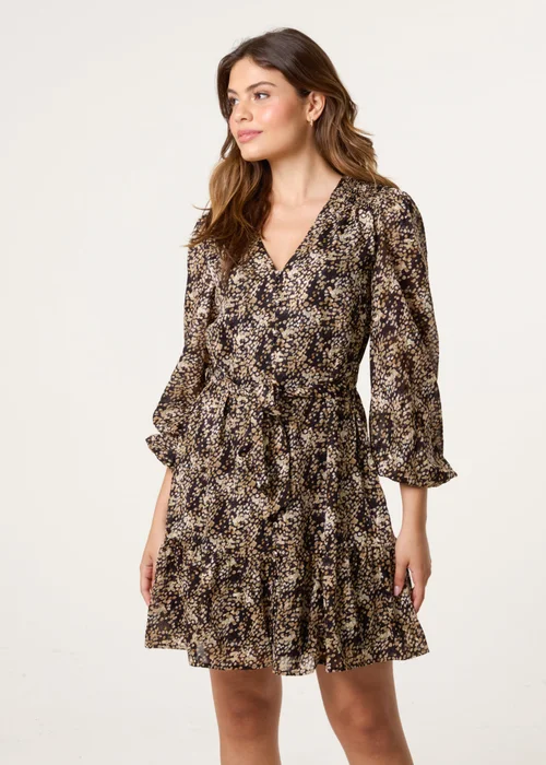 Blue Vanilla Black Button Up Belted Chiffon Mini Dress - 16 Image 2