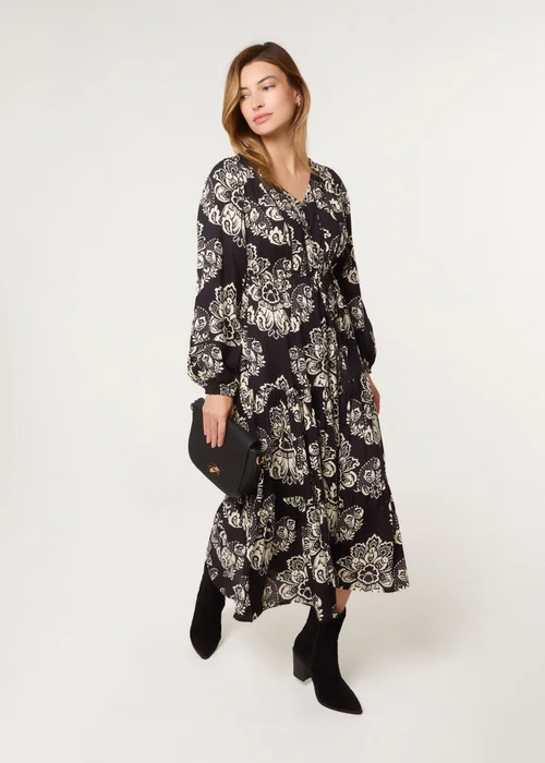 Blue Vanilla Black Button Front Midi Dress - L/XL Image 1