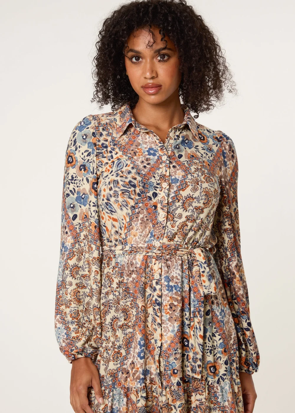 Blue Vanilla Beige Belted Mini Shirt Dress - XL Image 2