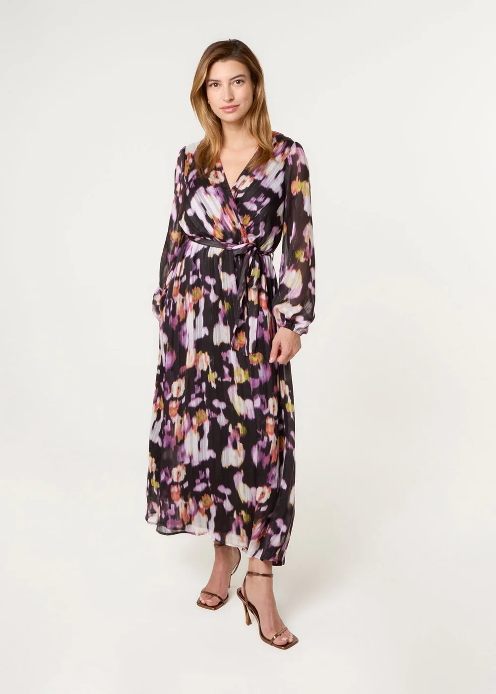 Blue Vanilla Black Shimmery Watercolour Wrap Maxi Dress - S Image 2