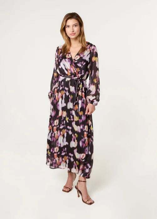 Blue Vanilla Black Shimmery Watercolour Wrap Maxi Dress - S Image 2