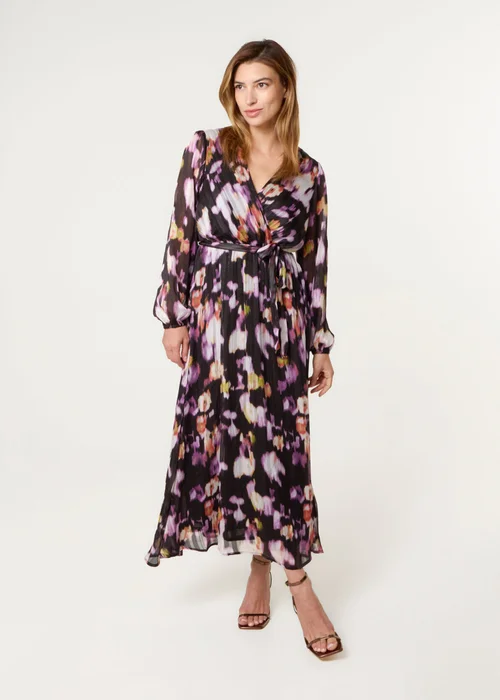 Blue Vanilla Black Shimmery Watercolour Wrap Maxi Dress - S Image 3