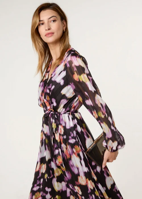 Blue Vanilla Black Shimmery Watercolour Wrap Maxi Dress - S Image 1