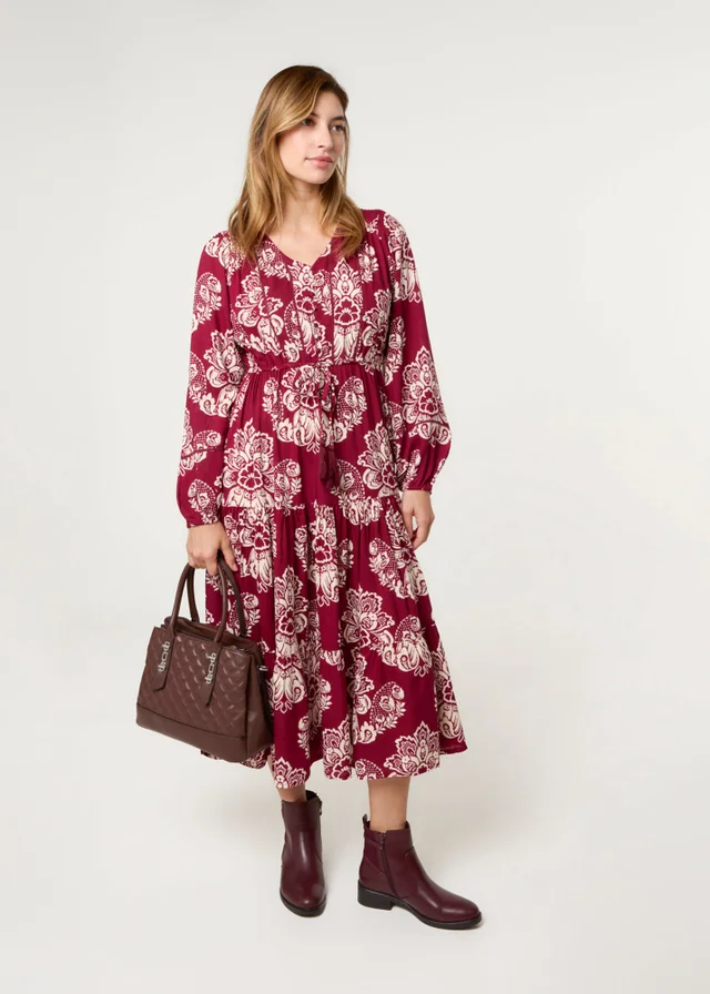 Blue Vanilla Red Button Front Midi Dress