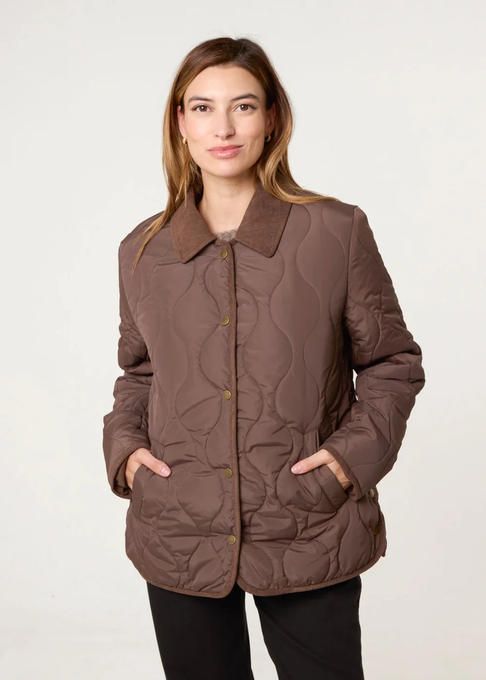 Blue Vanilla Brown Quilted Cord Collar Coat - L Image 2