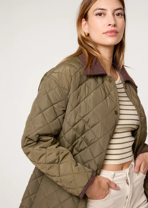 Blue Vanilla Khaki Diamond Quilted Oversized Coat - XL Image 2