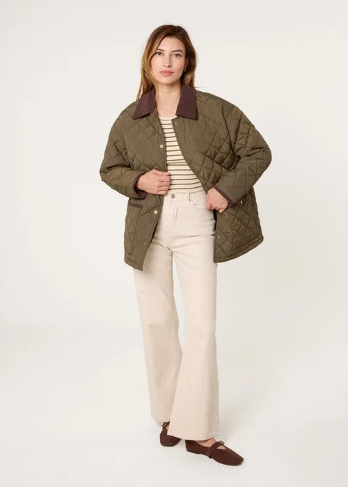 Blue Vanilla Khaki Diamond Quilted Oversized Coat - XL Image 3