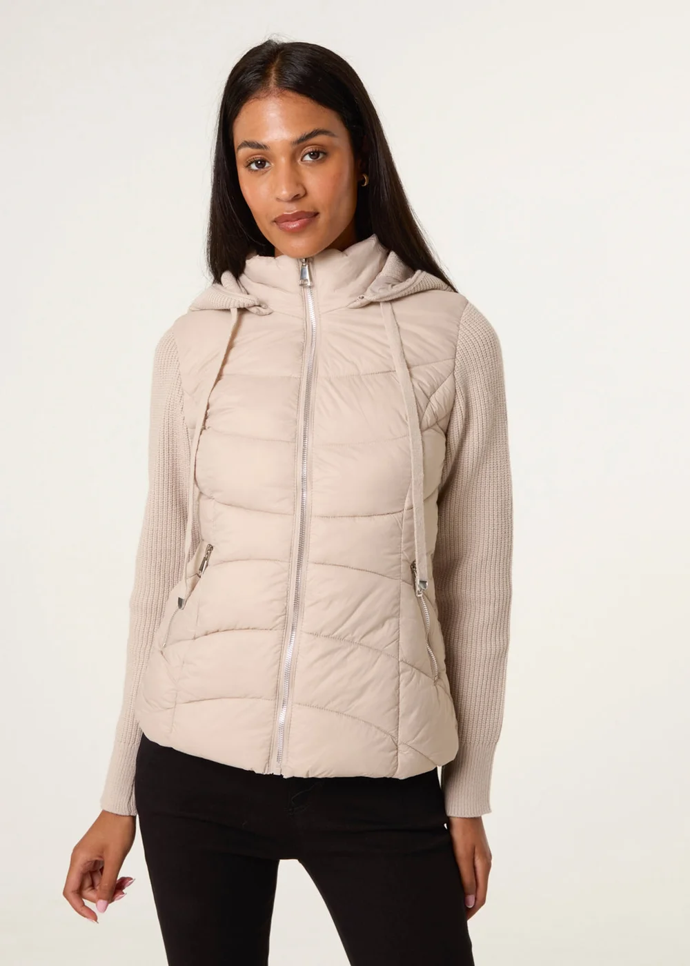Blue Vanilla Stone Knitted Sleeve Puffer Jacket - L Image 1