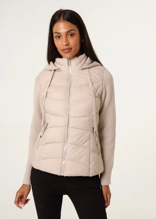 Blue Vanilla Stone Knitted Sleeve Puffer Jacket - L Image 1