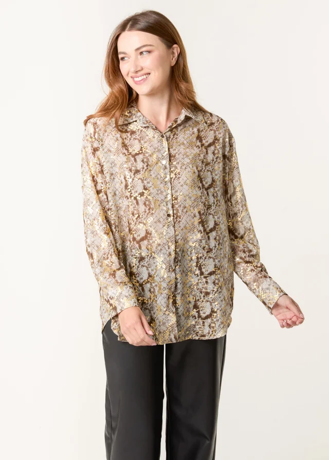 Blue Vanilla Gold Snake Print Long Sleeve Shirt