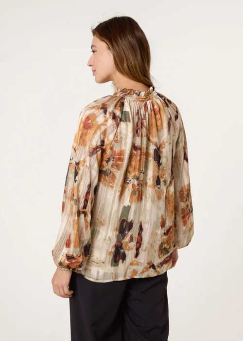 Blue Vanilla Multi Printed Tie Neck Blouse - Medium Image 4