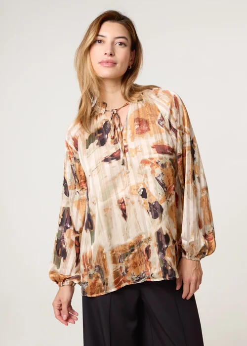 Blue Vanilla Multi Printed Tie Neck Blouse - Medium Image 1