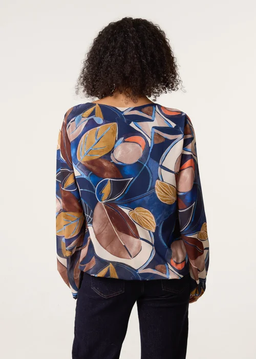 Blue Vanilla Multi Abstract Print Scoop Neck Puffball Blouse - Medium/Large Image 4