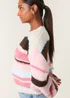 Blue Vanilla Pink Colourful Block Horizontal Stripes Jumper - Medium/Large Image 4
