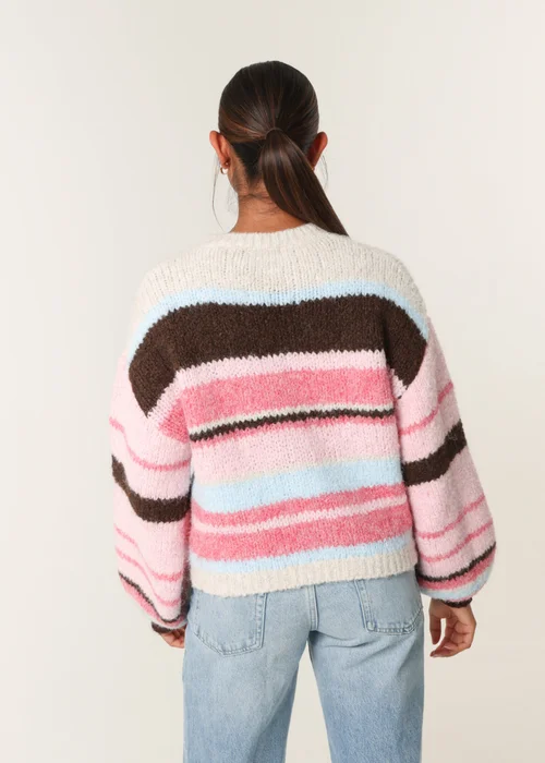 Blue Vanilla Pink Colourful Block Horizontal Stripes Jumper - S/M Image 5