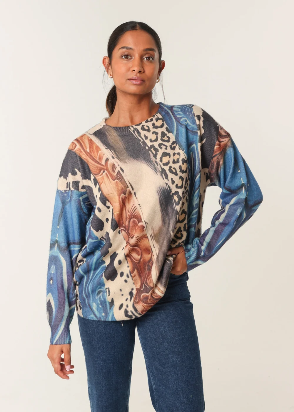 Blue Vanilla Beige Mix Animal Patterns Jumper - One Size Image 2