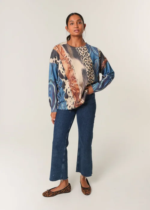 Blue Vanilla Beige Mix Animal Patterns Jumper - One Size Image 3