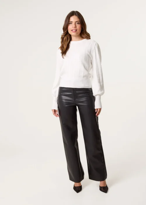 Blue Vanilla Ivory Puff Sleeve Textured Jumper - Large Image 2