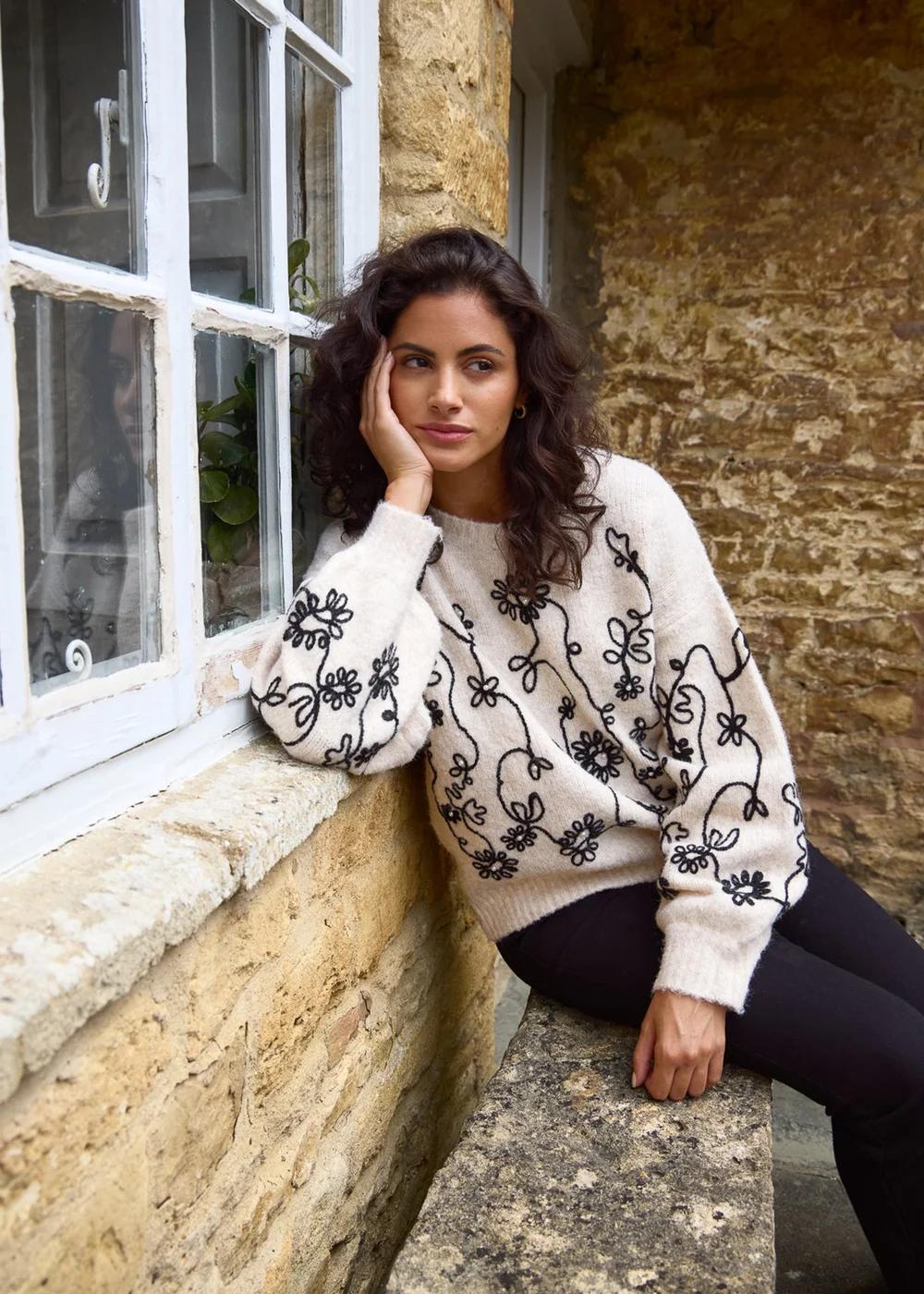 Blue Vanilla Stone Floral Embroidery Jumper - Small/Medium Image 1