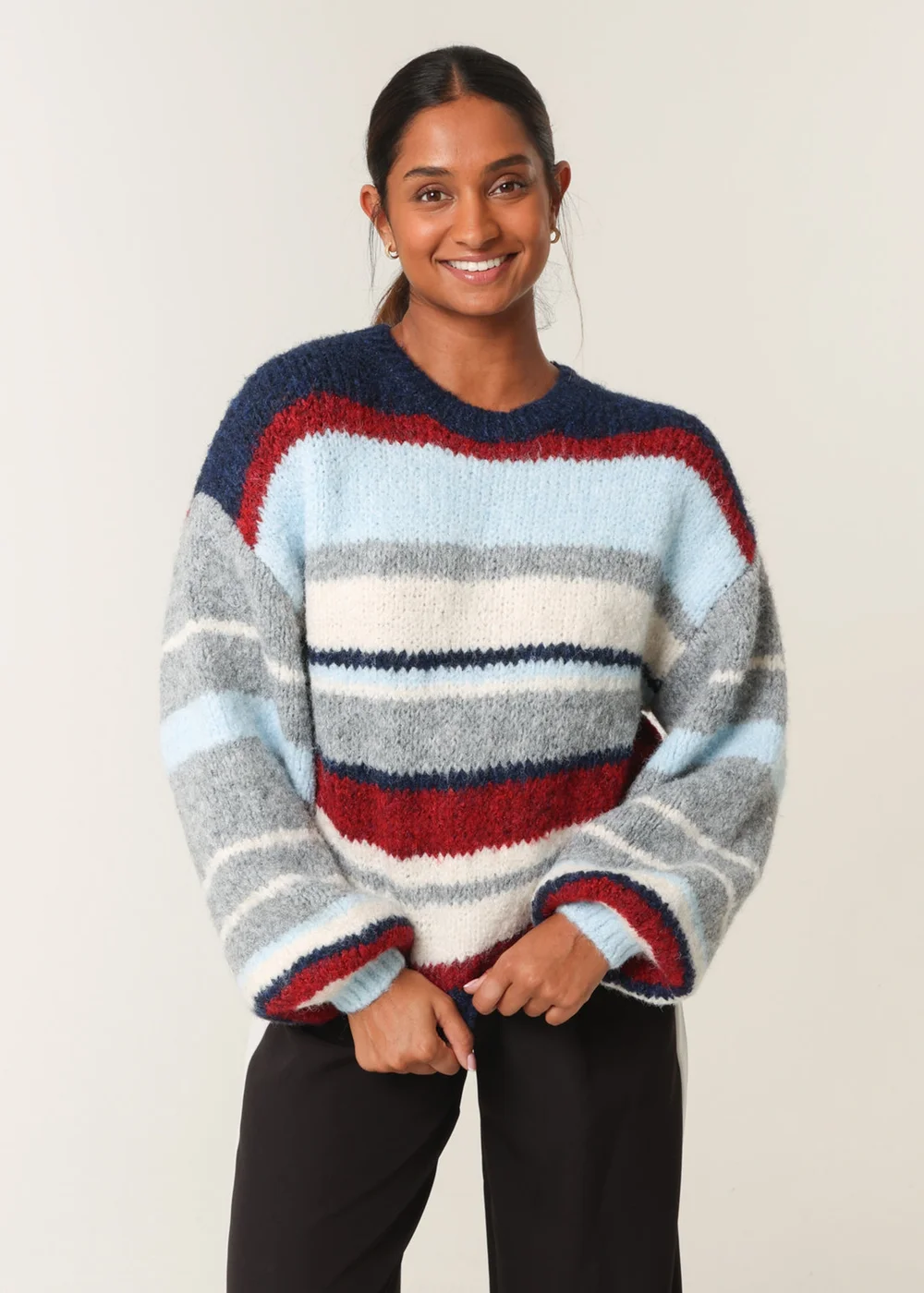 Blue Vanilla Navy Colourful Block Horizontal Stripes Jumper - M/L Image 3