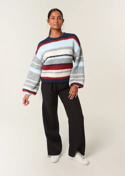 Blue Vanilla Navy Colourful Block Horizontal Stripes Jumper - Small/Medium Image 4