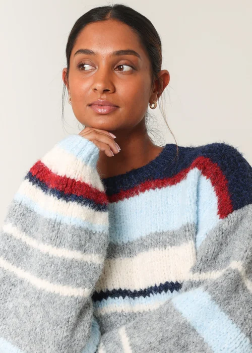 Blue Vanilla Navy Colourful Block Horizontal Stripes Jumper - M/L Image 5