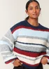 Blue Vanilla Navy Colourful Block Horizontal Stripes Jumper - Small/Medium Image 1