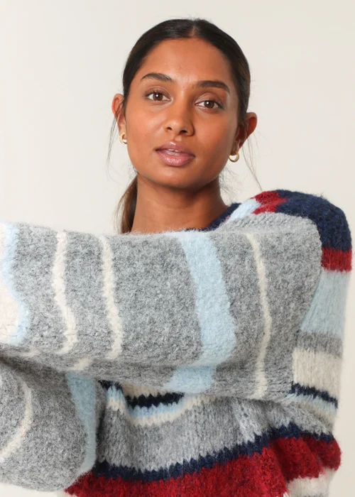 Blue Vanilla Navy Colourful Block Horizontal Stripes Jumper - Small/Medium Image 2