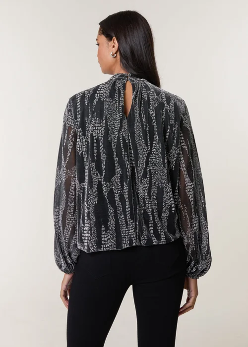 Blue Vanilla Silver Snake High Neck Puff Ball Blouse - S Image 4