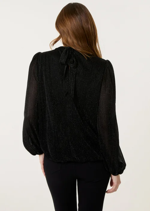 Blue Vanilla Black Lurex High Neck Puff Ball Top - Extra Large Image 4