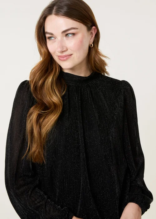 Blue Vanilla Black Lurex High Neck Puff Ball Top - Extra Large Image 1