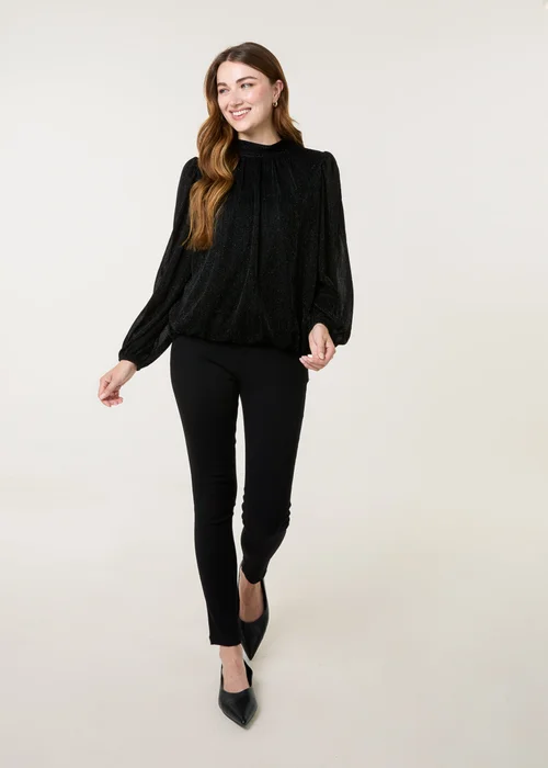 Blue Vanilla Black Lurex High Neck Puff Ball Top - Extra Large Image 3