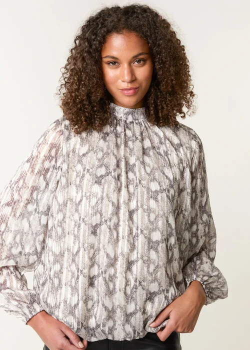 Blue Vanilla Grey Rhinestone Studded Snake Print Blouse - S Image 5