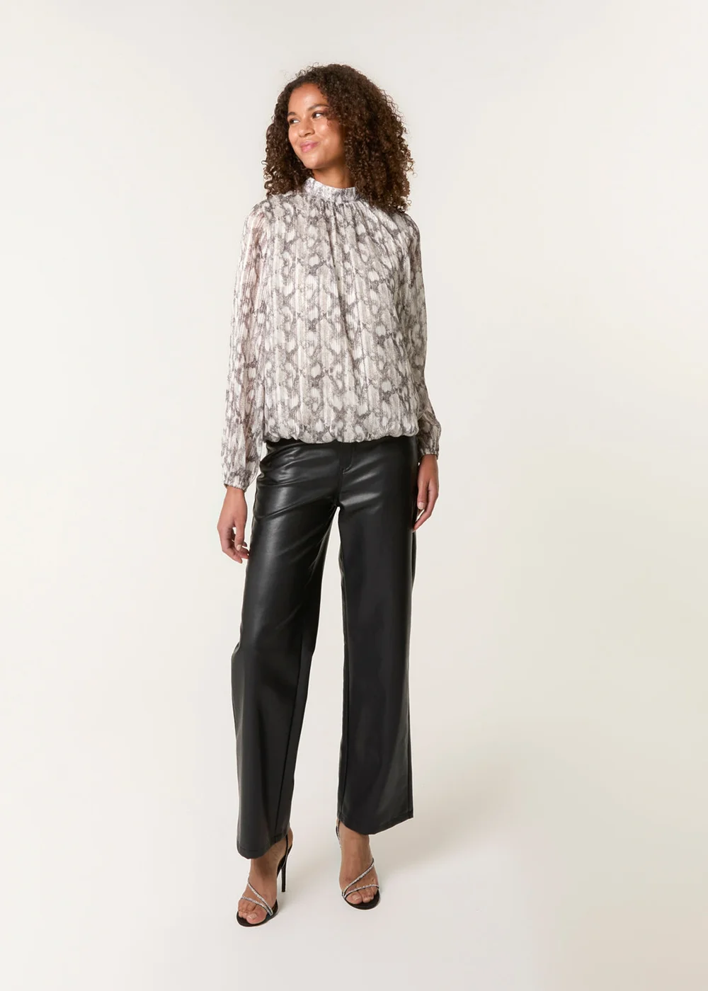 Blue Vanilla Grey Rhinestone Studded Snake Print Blouse - S Image 3