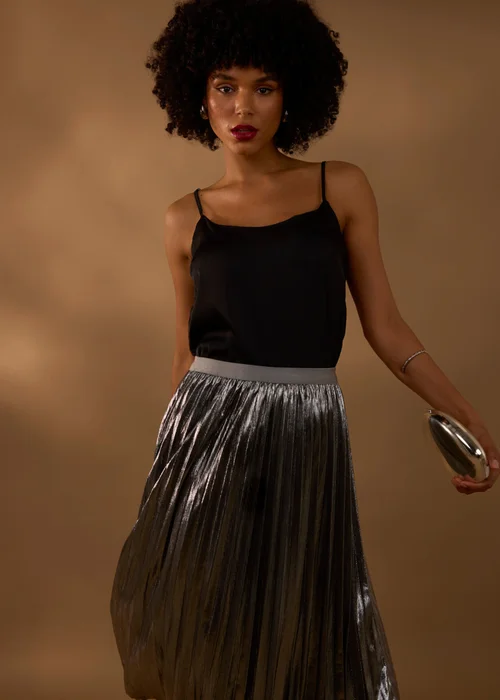Blue Vanilla Grey Metallic Pleated Tulle Skirt - S/M Image 4