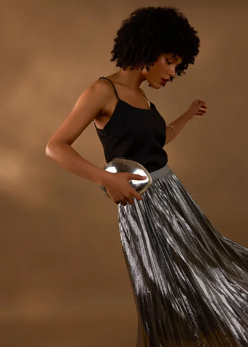 Blue Vanilla Grey Metallic Pleated Tulle Skirt - S/M Image 1