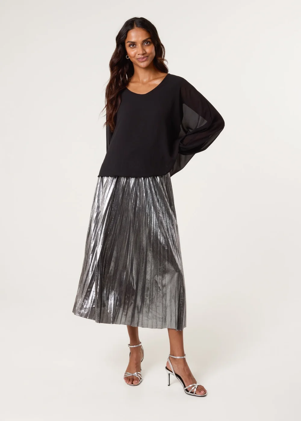 Blue Vanilla Grey Metallic Pleated Tulle Skirt - Small/Medium Image 2