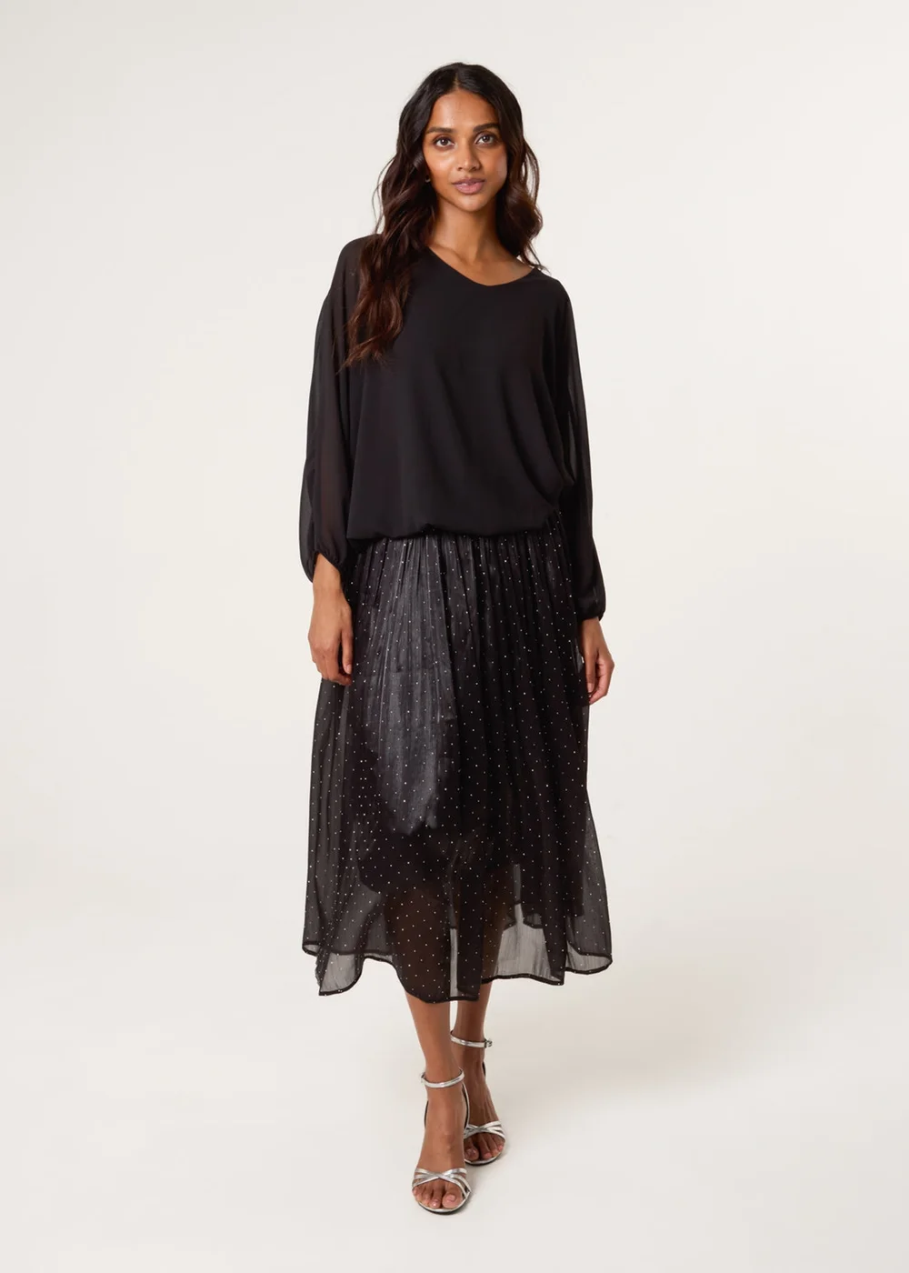 Blue Vanilla Black Shimmery Stud Detailed Tulle Skirt - Medium/Large Image 2