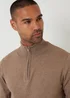 Threadbare Taupe Funnel Neck Quarter Zip Knitted Jumper - Medium Image 4