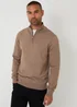 Threadbare Taupe Funnel Neck Quarter Zip Knitted Jumper - Medium Image 1