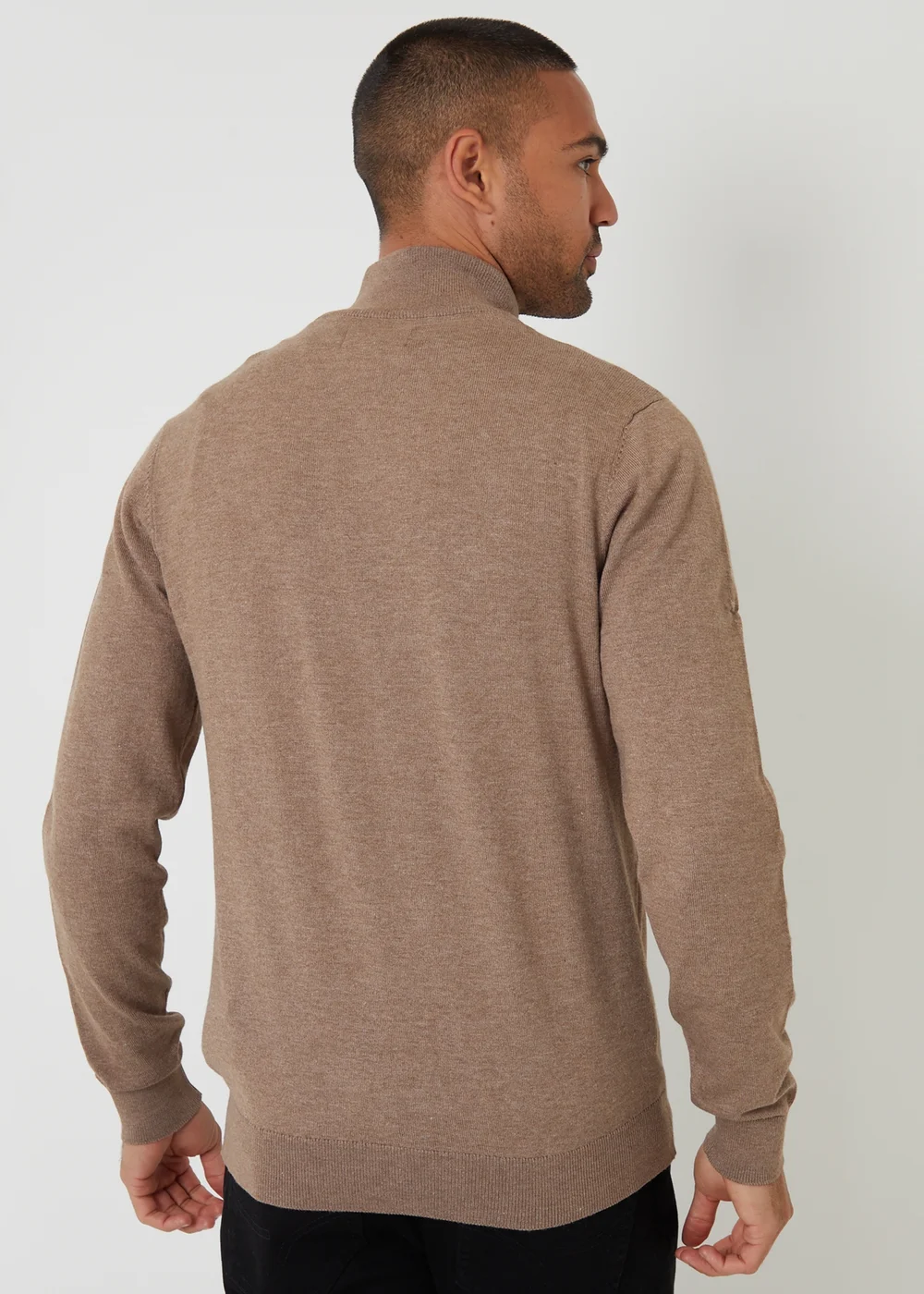 Threadbare Taupe Funnel Neck Quarter Zip Knitted Jumper - Medium Image 2