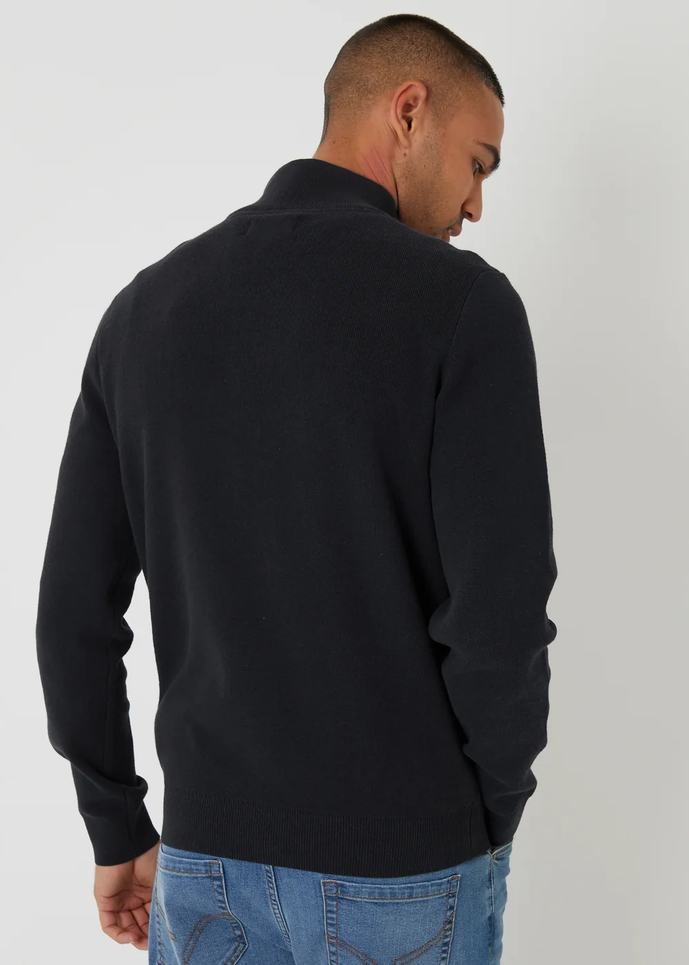Threadbare Black Cotton Blend Knitted Quarter Zip Jumper - 2XL Image 2