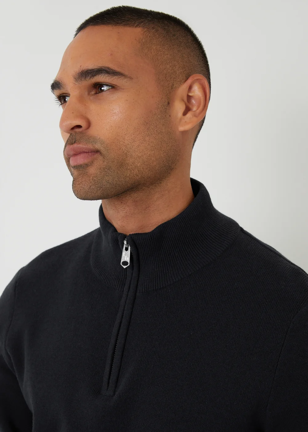 Threadbare Black Cotton Blend Knitted Quarter Zip Jumper - 2XL Image 4