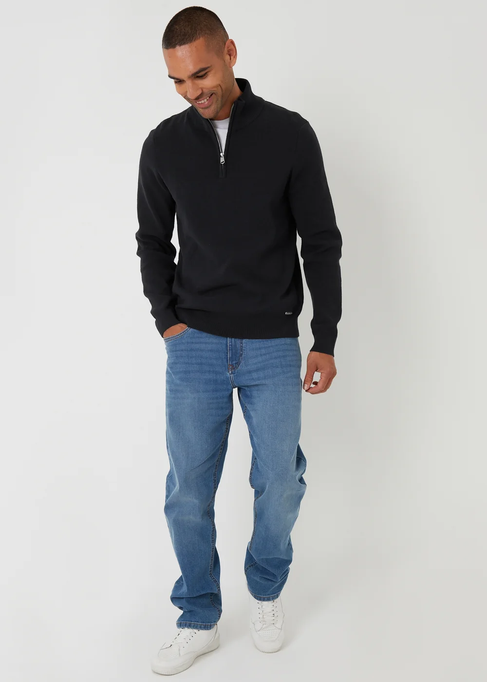 Threadbare Black Cotton Blend Knitted Quarter Zip Jumper - 2XL Image 3