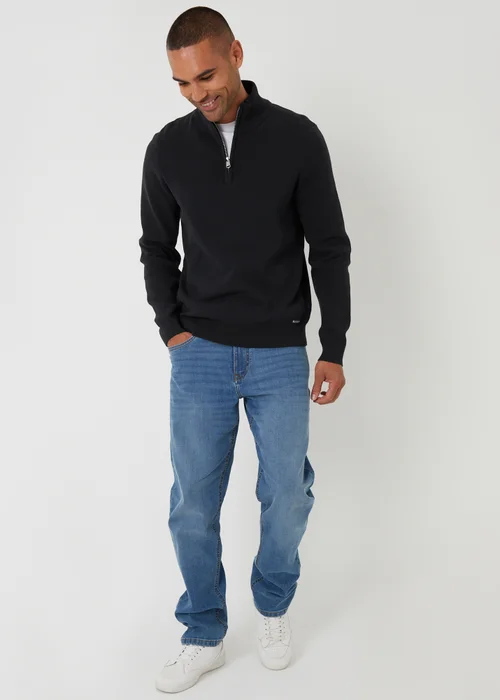 Threadbare Black Cotton Blend Knitted Quarter Zip Jumper - 2XL Image 3