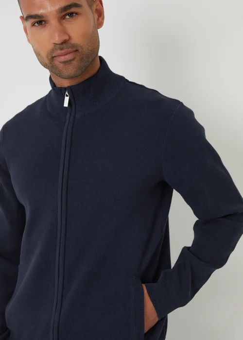 Threadbare Navy Cotton Blend Zip Up Funnel Neck Cardigan - 2XL Image 4