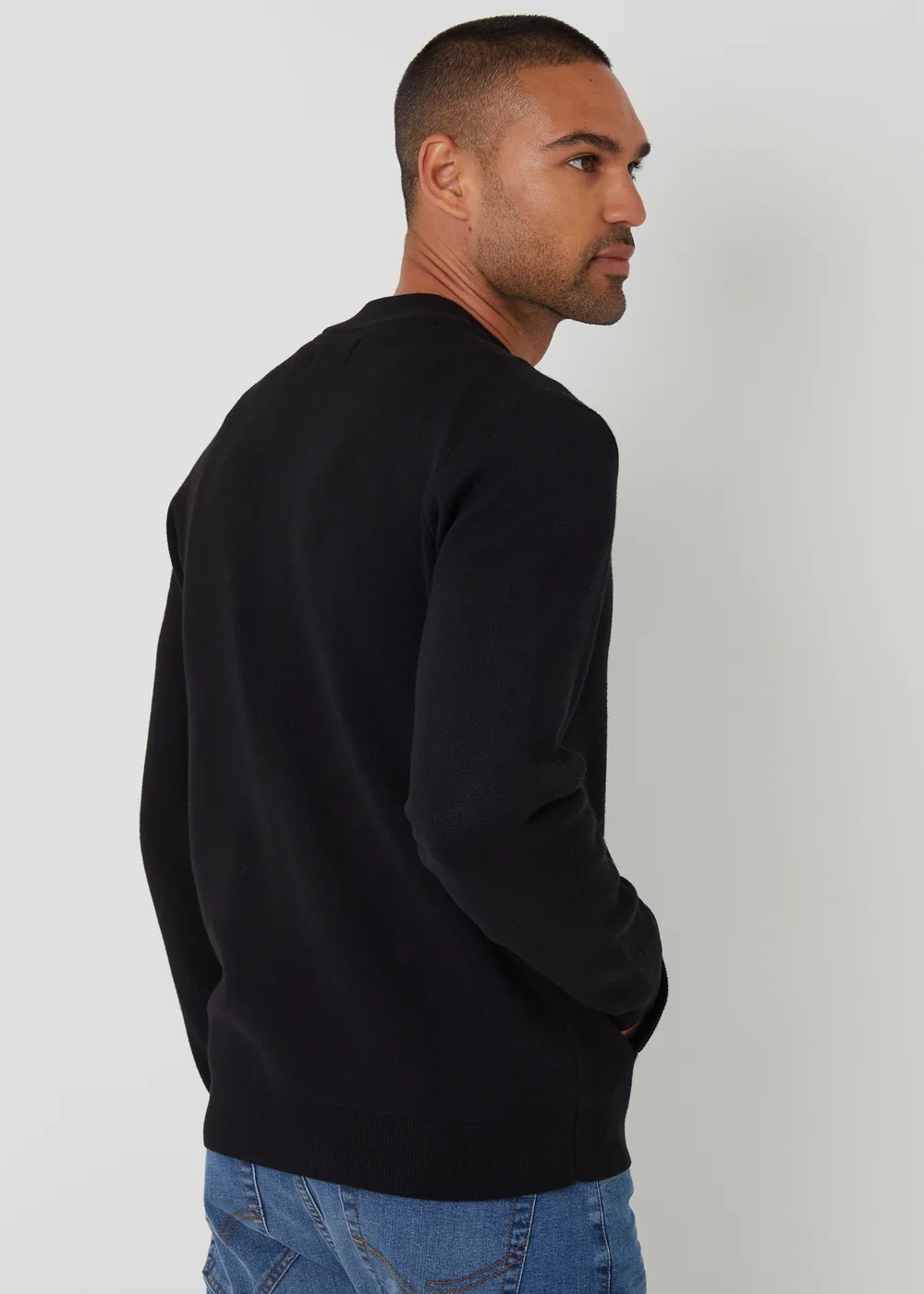 Threadbare Black Bomber-Style Knitted Zip Through Cardigan - XXL Image 2
