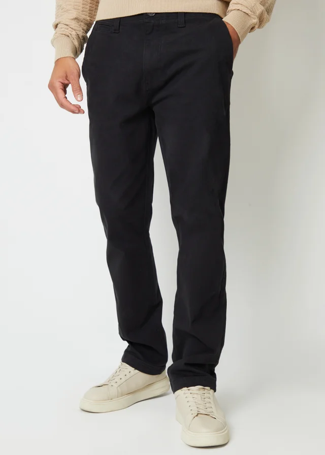 Threadbare Black Ravello Straight Leg Canvas Trousers With Stretch